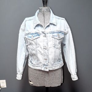 Women's Light Blue Distressed Denim Jean Jacket